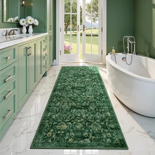 Vista 55 de Alfombra de área pequeña de 2 x 3 pulgadas, color beige, para entrada, baño, cocina, antideslizante, de pelo bajo, lavable, moderna alfombra bohemia