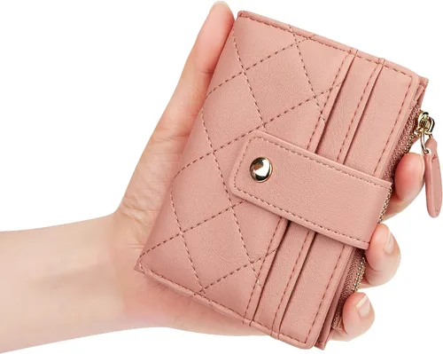 Vista 7 de Cartera de cuero para mujer, pequeña, compacta, plegable, con bolsillo para monedas con cremallera