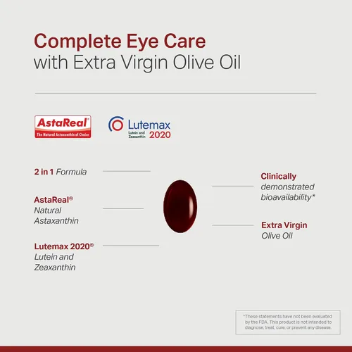 Vista 4 de Astaxantina luteína, zeaxantina, suplemento de apoyo para la salud ocular, fórmula antioxidante 2 en 1 con Lutemax y AstaReal, con aceite de oliva