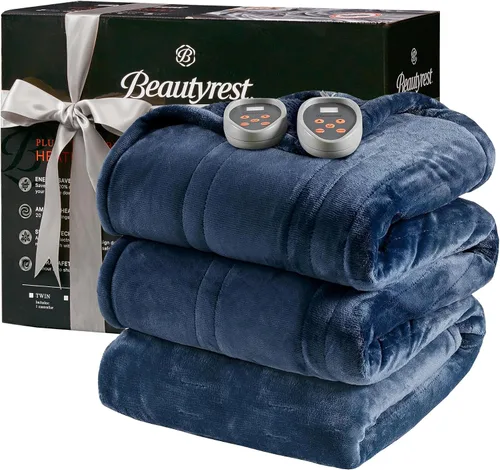 Vista 12 de Beautyrest Manta térmica, manta eléctrica, suave, cálida y reversible, manta térmica Sherpa para oficina, sofá, 3 ajustes de calor, apagado