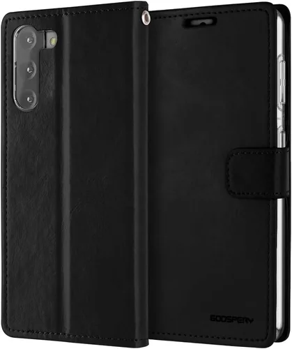 Vista 3 de GOOSPERY Funda Blue Moon para Galaxy S21 de 6.2 pulgadas (2021), soporte de piel sintética premium con soporte para tarjetas (negro)