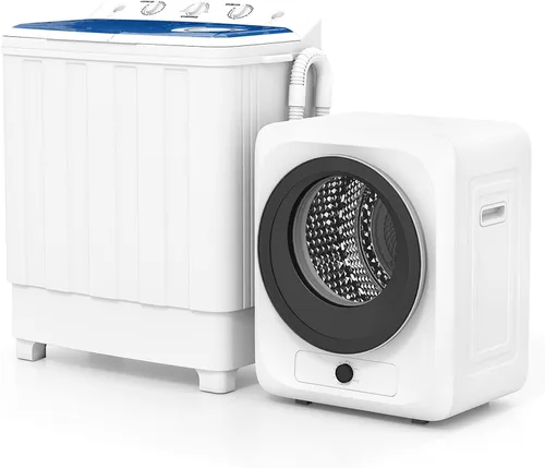 Vista 11 de Auertech Lavadora y Secadora Portátil Combinada, Lavadora de Dos Bañeras de 20 Libras, Secadora de Ropa Compacta de 1.5 Pies Cúbicos, Juego