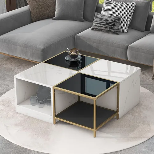 Vista 11 de Quarte Mesa de centro de estilo moderno de 2 niveles con iluminación LED de 16 colores, mesa de cóctel con control remoto y gran lugar