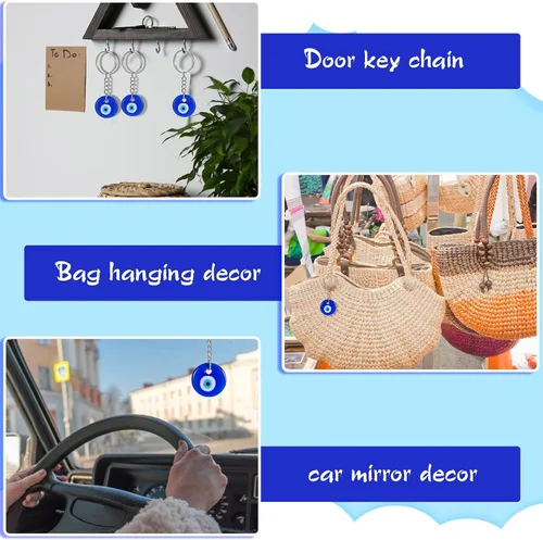 Vista 6 de Inbagi 50 llaveros de ojo turco azul turco con dijes de decoración para manualidades, llavero de cristal con llavero, adorno colgante, accesorios