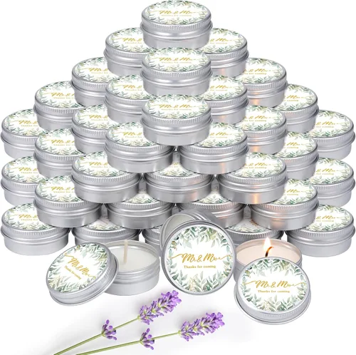 Vista 9 de MTLEE 50 piezas de velas de boda azules florales, regalos de favores para invitados, 1 oz de cera de soja con aroma a lavanda, velas aromáticas
