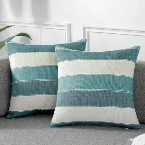 Vista 19 de AmHoo - Juego de 2 fundas de almohada decorativas para casa de campo, a rayas y a cuadros, juego de fundas de almohada de algodón y lino para sofá