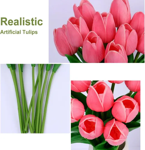 Vista 7 de 10 tulipanes falsos rosas de poliuretano de imitación de tulipanes artificiales para decoración, ramo de primavera falso para decoración de flores