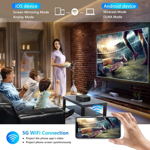 Vista 4 de Proyector Bluetooth WiFi Native 1080P 5G, AILESSOM 20000LM 450 pulgadas, compatible con proyector de película 4K, alto brillo para cine en casa