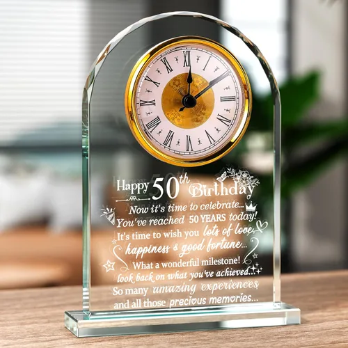 Vista 10 de Ornalrist Reloj de cristal de feliz cumpleaños 70 para mujeres, hombres, recuerdo de cumpleaños de 70 años para mamá, papá, padres, decoración