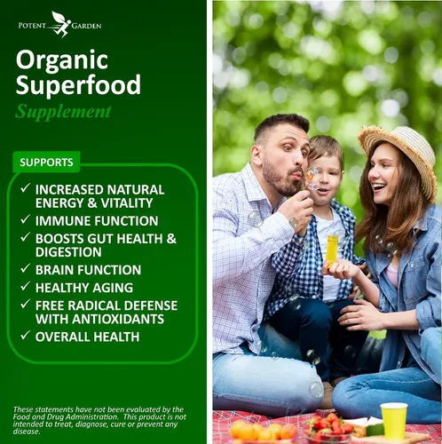 Vista 3 de Potent Garden Paquete de 2 superalimentos orgánicos, suplemento de frutas y verduras rico en vitaminas y antioxidantes con alfalfa, raíz