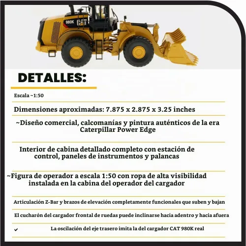 Vista 4 de Diecast Masters Cargador de ruedas Caterpillar 980K 1:50 - Configuración de roca - Core Classics Series 85296C