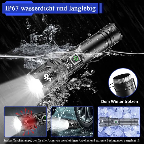 Vista 6 de JAY-PARK Flashlight Rechargeable 10000 Lumens, LED Flashlights High Lumens with 10800mAh Battery and LCD Power Display, Zoomable, 5 Lighting Modes