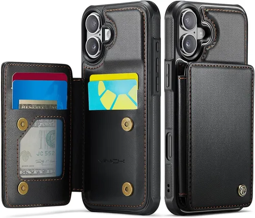 Vista 84 de Vinich for iPhone XR Wallet Case with Card Holder, Black RFID Blocking Credit Slots, Kickstand, Shockproof Flip Phone Cover, PU Leather, Double