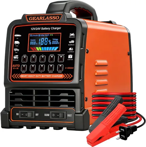 Vista 10 de Cargador de batería de coche de 12 V 24 V resistente, mantenedor de batería automático de 0-15 A con apagado automático, modo de reparación e