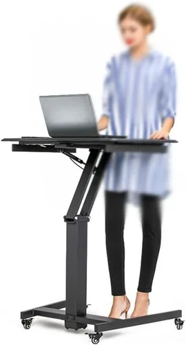 Vista 4 de TOEWOE Escritorio móvil de pie, escritorio con ruedas de altura ajustable, escritorio móvil para laptop, escritorio para computadora sentado de pie
