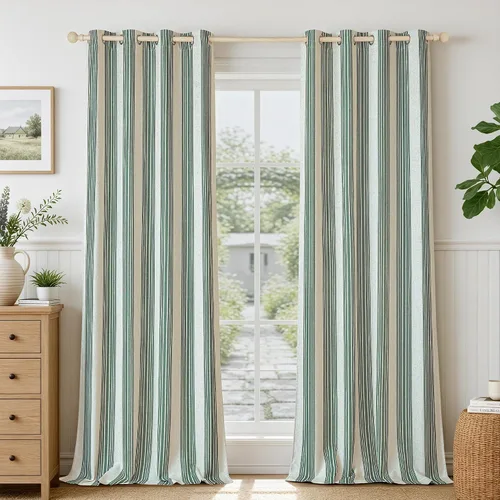 Vista 47 de DriftAway Chris Linen - Cortinas opacas con capa térmica y reductora de sonido, 63 pulgadas de largo para dormitorio, cortinas estampadas a rayas