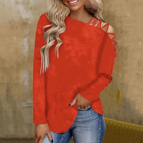 Vista 4 de JJHAEVDY Sudadera para mujer, manga larga, hombros descubiertos, estampado de cuello plano, sudaderas casuales