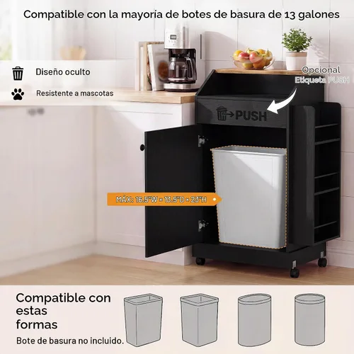 Vista 7 de YESHOMY Gabinete de basura de cocina de 13 galones con puerta de empuje Negro