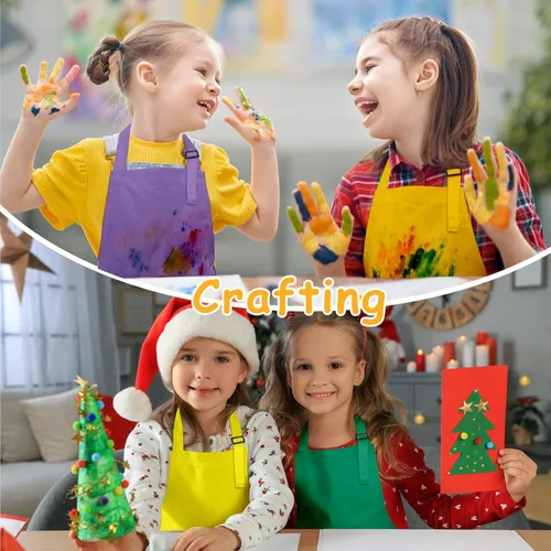 Vista 5 de Delantal para niños, paquete de 8 delantales para niñas y niños, delantales de pintura artística para cocina, aula, cocina, horneado, para edades