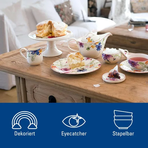Vista 3 de Villeroy & Boch Mariefleur Basic - Plato de ensalada, 8.25 pulgadas, porcelana premium, blanco/multicolor