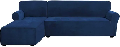 Vista 12 de Fundas de sofá de lujo en forma de L, 2 piezas, fundas elásticas de terciopelo para sofá esquinero con correas en la parte inferior para sala
