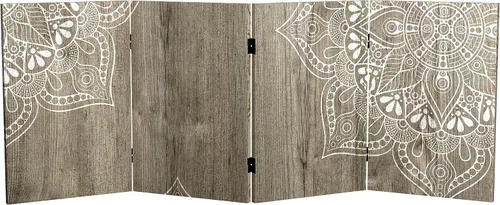 Vista 4 de Red Lantern Mandala corto de doble cara sobre lienzo de roble plegable de 2 pies con 4 paneles independientes y separador para dormitorio moderno