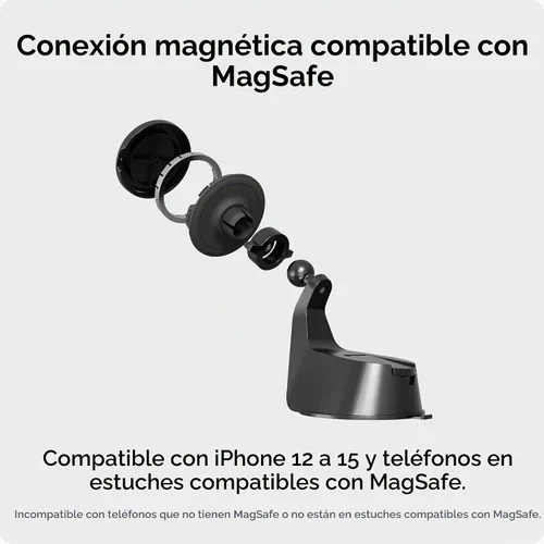Vista 3 de Mous MagSafe - Soporte de succión para automóvil compatible con iPhone 17/16/15/14, Pixel 10, S26/S25