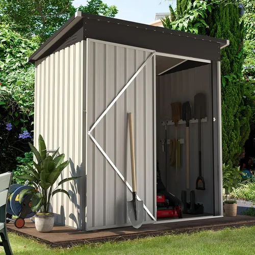 Vista 25 de AECOJOY Cobertizo de almacenamiento de metal para exteriores de 3 x 5 pies, cobertizo de herramientas de jardín resistente con puerta de gran