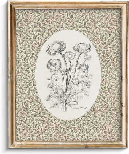 Vista 51 de Pintura vintage de paisaje de campo de flores silvestres, arte de pared de paisaje rural de granja, impresión artística de paisaje de jardín