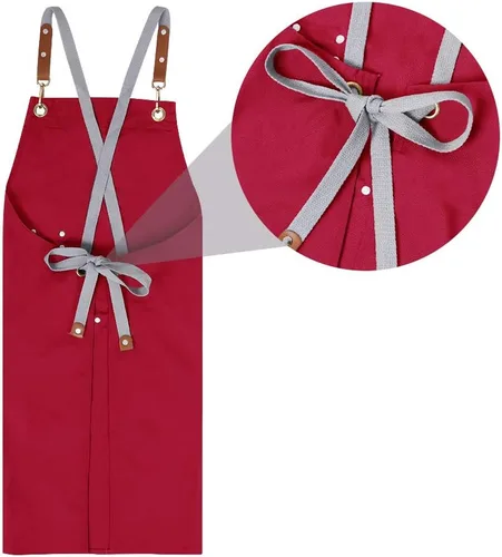 Vista 8 de Delantal de chef, delantal cruzado para hombres y mujeres con correas ajustables y bolsillos grandes, de lona, M - 2EG.