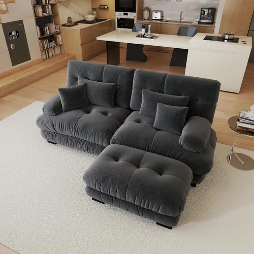 Vista 30 de Sofá modular de gran tamaño de 94 pulgadas, sofás seccionales grandes de color beige y blanco para sala de estar, juego de sofá de terciopelo, sofás