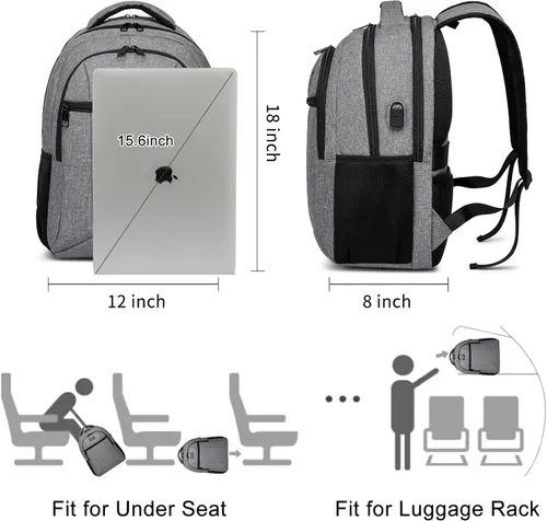 Vista 6 de Mochila de viaje para laptop para hombres y mujeres, mochilas escolares para adolescentes y niñas, mochila resistente al agua para laptop de 15.6
