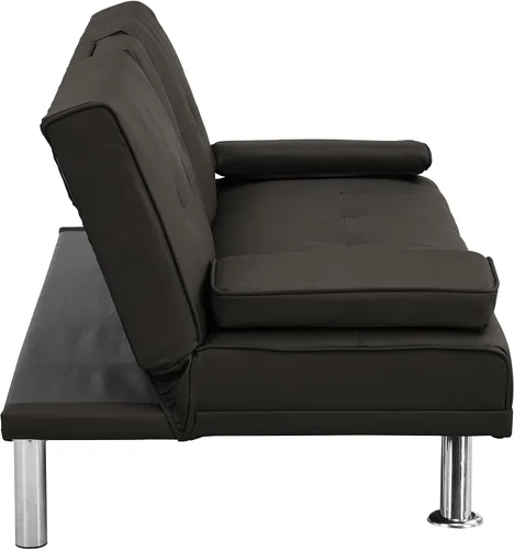 Vista 7 de LUMISOL Sofá cama tipo futón plegable convertible con 2 portavasos, sofá cama para sala de estar, sofá biplaza con marco de madera con patas