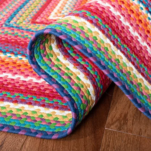 Vista 6 de SAFAVIEH Alfombra lavable para exteriores, colección trenzada de 2.3 x 8 pies, multicolor, hecha a mano y reversible, no desprende pelusa y fácil