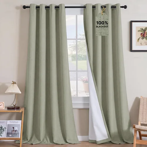 Vista 162 de H.VERSAILTEX Cortinas 100% opacas con aislamiento térmico, texturizadas, de lino, con bloqueo completo de calor y luz, para sala de estar y Negro