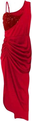 Vista 3 de UODSVP Vestidos de mujer 2023 para fiesta, color sólido, sexy, con lentejuelas, abertura maxi, con un hombro, vestido de noche