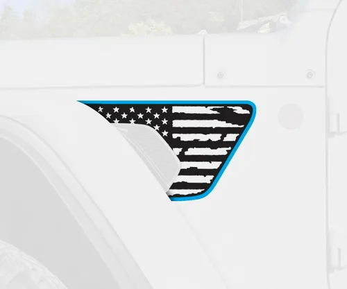 Vista 2 de Calcomanías de ventilación de guardabarros desgastadas compatibles con Jeep Wrangler Gladiator Rubicon JL JT 2018-2026 (2 colores negro mate/4 azul)