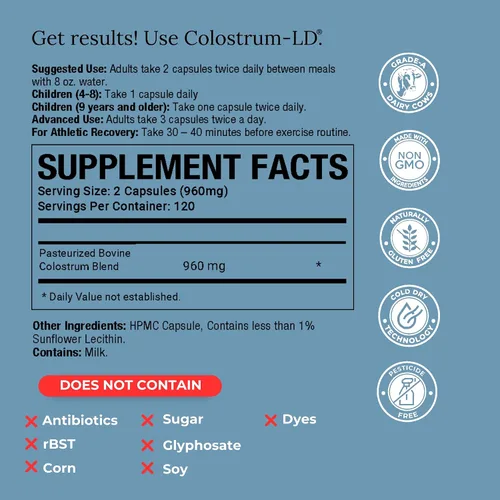 Vista 6 de Colostrum-LD Cápsulas Entrega liposomal, absorción máxima 120 cápsulas