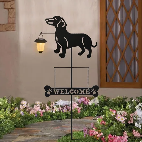 Vista 9 de BAYN Letrero de bienvenida de corgi de raza solar con silueta de perro con una linterna para jardín, césped, patio, camino Corgi Gift, Bone Shaped