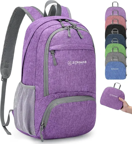 Vista 18 de ZOMAKE Mochila plegable ultraligera de 10 litros, mochila plegable pequeña, resistente al agua, mochila plegable para mujeres y hombres (negro-A1)