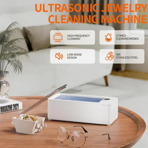 Vista 4 de Máquina limpiadora ultrasónica portátil – Limpiador de joyas de 50 KHz Máquina ultrasónica con 3 modos de temporizador, limpiador ultrasónico