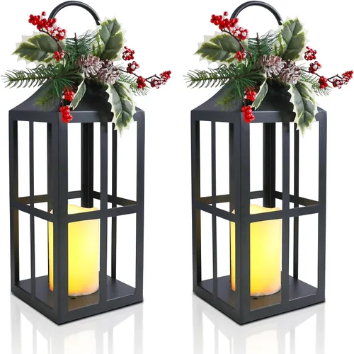 Vista 8 de Faroles de Navidad decorativos para interiores y exteriores, paquete de 2 Cruz