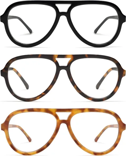 Vista 10 de AMOMOMA Paquete de 3 Gafas de Lectura Aviador Retro Extragrandes para Mujeres y Hombres, Marco Grande Clásico con Filtro de Luz Azul