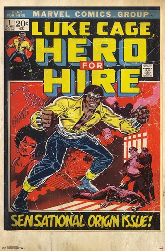 Vista 16 de Trends International Marvel Comics Luke Cage - Hero for Hire Cover #1 Wall Poster, 22.4L x 14.7W, Barnwood Framed Version