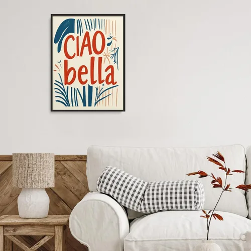 Vista 4 de Ciao, Bella, impresión italiana de verano, arte de pared de playa para habitación femenina o dormitorio, póster costero rosa moderno con limón