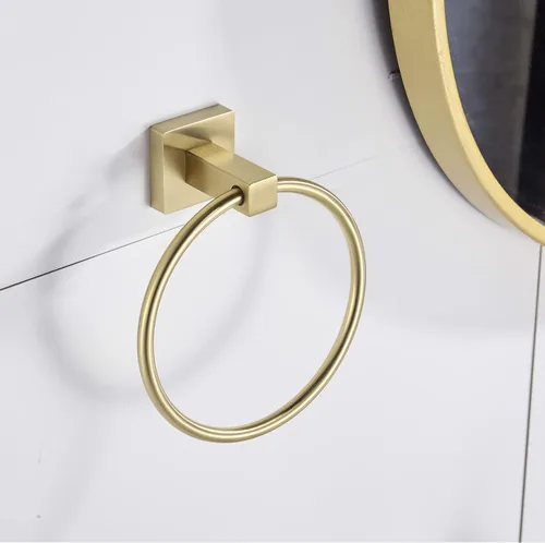 Vista 2 de BigBig Home Toallero de papel higiénico dorado, soporte para toallas de mano dorado cepillado, accesorios de baño, montaje en pared, soporte