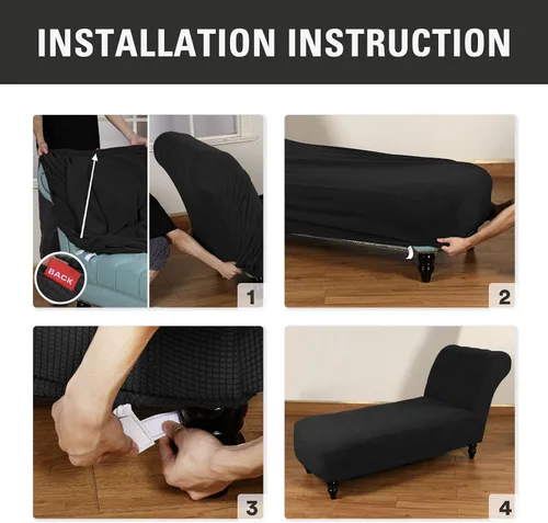 Vista 5 de Funda elástica para tumbona sin brazos, funda de alta elasticidad para sofá reclinable para muebles de mascotas, fundas para diván ultra suave Negro