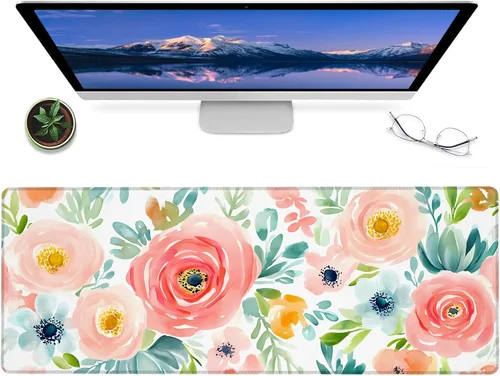 Vista 8 de Alfombrilla de mouse para juegos de margaritas, alfombrilla de escritorio de goma antideslizante de 12 x 31.5 pulgadas con encantador diseño floral