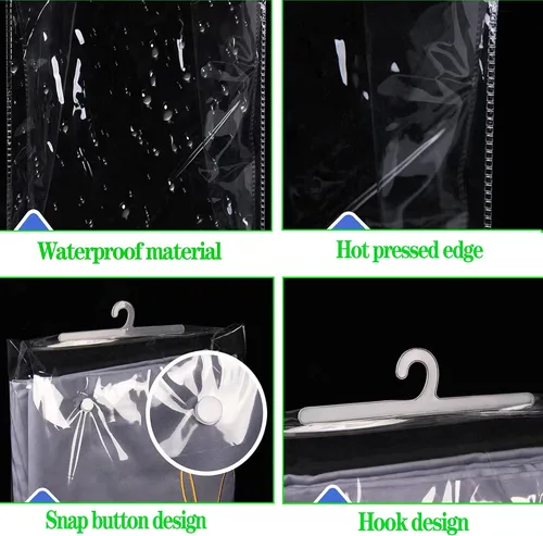 Vista 5 de Bolsas de almacenamiento colgantes con percha, bolsas de plástico transparente grandes con gancho de 13 x 11 pulgadas, bolsa para libros, kit