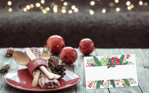 Vista 5 de Tarjetas editables con nombre – Paquete de 25 tarjetas de acompañante para fiesta de Navidad, boda o cena, fácil de plegar